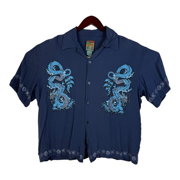 Pineapple Connection Shirt Mens XL Blue Dragon Graphic Button Up Short Sleeve - Picture 1 of 13